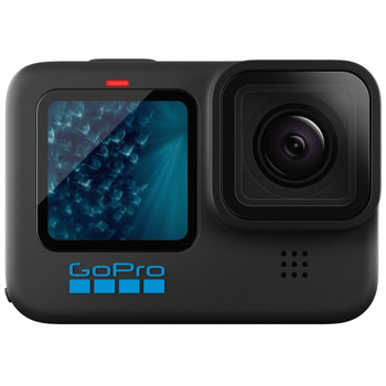 Екшън камера GoPro HERO11 Black, камера за екстремен спорт, 5.3K@60fps, 2.27" (5.76 cm) заден сензорен дисплей/1.4" (3.55 cm) преден дисплей, HyperSmooth 5.0 стабилизация, водоустойчива, 8x Slow motion, Bluetooth, GPS, USB-C, Wi-Fi, SDCard, черна image