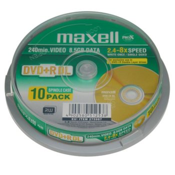 Оптичен носител DVD+R DoubleLayer media 8.5GB MAXELL 8x, printable, 10бр. | JAR Computers DVD+R DoubleLayer 8.5GB MAXELL 8x printable