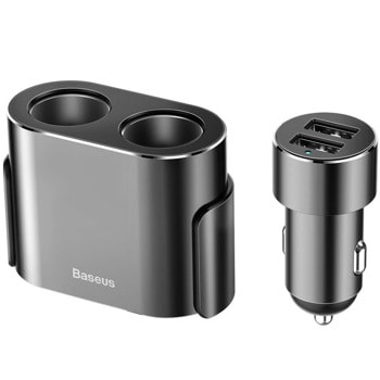 Зарядно за кола Baseus CRDYQ-01, от автомобилна запалка към 2x USB A(ж) / 2x автомобилна запалка, 5V, 3.1A, 95W, черно | JAR Computers Baseus CRDYQ-01