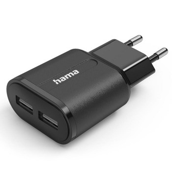 Зарядно устройство Hama 201971, от контакт към 2x USB(ж), 5V/2.4A, черно, 12W | JAR Computers HAMA 201971