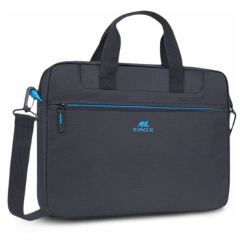 Чанта за лаптоп Rivacase 8027 Black, до 14" (35.56cm), полиестер, преден джоб с цип, регулируема каишка, черна | JAR Computers Rivacase 8027 Black