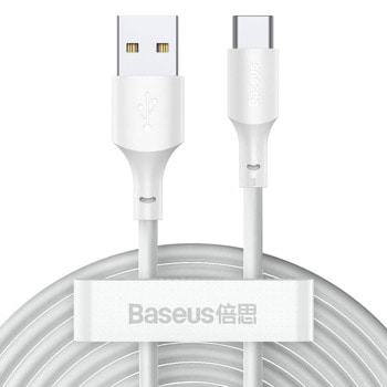 Кабел Baseus Simple Wisdom USB-C Cable (TZCATZJ-02), от USB A(м) към USB C(м), 1.5m, 40W, бял, 2 бр. | JAR Computers Baseus Simple Wisdom USB-C Cable TZCATZJ-02