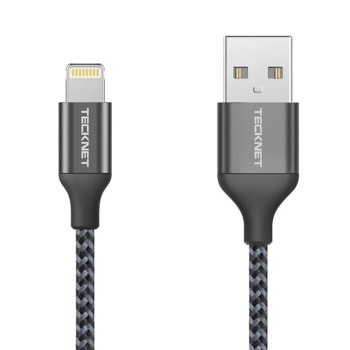 Кабел TeckNet P6100 Braided MFi Lightning to USB Cable, от USB A(м) към Lightning(м), 1m, черен | JAR Computers TeckNet P6100 Braided MFi Lightning to USB Cable