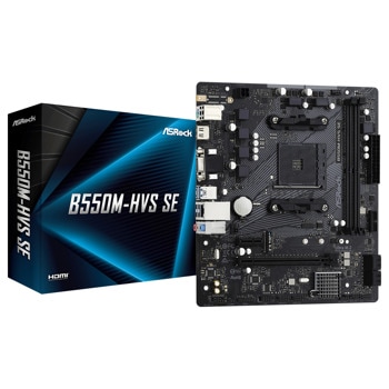 Дънна платка ASRock B550M-HVS SE, B550, AM4, DDR4, PCIe 4.0 (HDMI&VGA), 1x M.2, 4x SATA 6Gb/s, 4x USB 3.2 Gen 1 Type-A, Micro ATX | JAR Computers Дънна платка ASRock B550M-HVS SE
