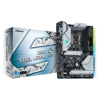 Дънна платка ASRock Z590 Steel Legend (Refurbished), Z590, LGA1200, DDR4, PCI-E 4.0 (HDMI&DP)(CFX), 6x SATA 6Gb/s, 3x M.2, 1x USB 3.2 Gen 2 Type-C, ATX, bulk | JAR Computers Asrock Z590 Steel Legend Ref