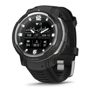 Смарт часовник Garmin Instinct Crossover, 0.9" x 0.9" (2.3 x 2.3cm) монохромен MIP дисплей, до 28 дни време на работа, 10ATM, 64 MB Flash памет, GPS, пулсомер, следене на съня, Bluetooth, ANT+ черен | JAR Computers Garmin Instinct Crossover Black 010-02730-03
