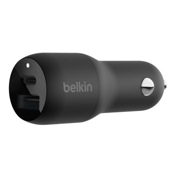 Зарядно за кола Belkin CCB004btBK, от автомобилна запалка към 1x USB-C(ж), 1x USB-A(ж), 37W, черно | JAR Computers Belkin CCB004btBK