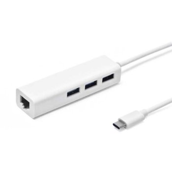 Докинг станция, от USB C към 3x USB A, 1x RJ45, бяла | JAR Computers 3x USB 3.1 12049