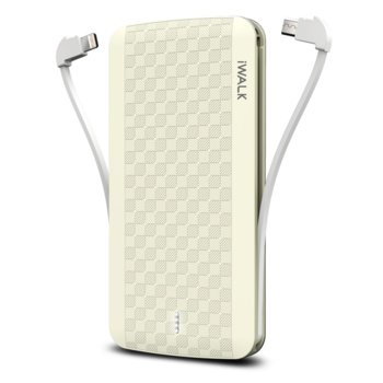 Външна батерия /power bank/ iWalk Scorpion, 8000mAh, USB/Lightning/Micro USB вградени кабели, 5V, 2.4A, жълта | JAR Computers iWALK Scorpion 8000 Yellow
