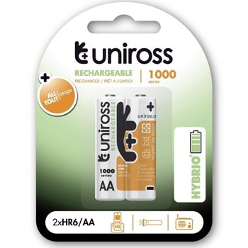 Акумулаторни батерии Uniross 8474, AA, 1.2V, 1000mAh, NiMH, 2бр. | JAR Computers Uniross NiMH AA 1000 блистер 2бр. 8474