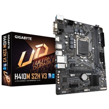 Дънна платка Gigabyte H410M S2H V3, H410, LGA1200, DDR4, PCI-E 3.0 (HDMI/DVI/VGA), 4x SATA 6Gb/s, 1x M.2, 2x USB 3.2 Gen 1, Micro ATX | JAR Computers Gigabyte H410M S2H V3