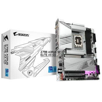Дънна платка Gigabyte Z790 AORUS ELITE AX ICE (rev 1.0), Z790, LGA1700, DDR5, PCIe 5.0 (HDMI&DP), 4x M.2, 6x SATA 6Gb/s, 1x USB 3.2 Gen 2x2 Type-C, 2x USB 3.2 Gen 2 Type-A, Wi-Fi 6E, 2.5GbE LAN, ATX | JAR Computers Gigabyte Z790 AORUS ELITE AX ICE (r 1.0)