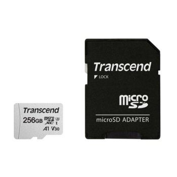 Карта памет 256GB microSDHC с адаптер, Transcend 300S, UHS-I U1, скорост на четене 100MB/sec, скорост на запис 40MB/sec image