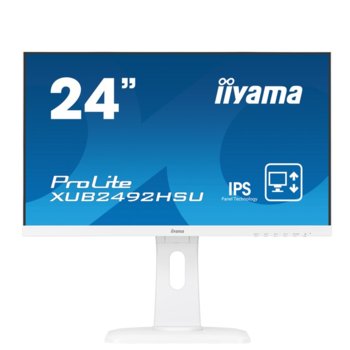 Монитор Iiyama Prolite XUB2492HSU-W1, 24"(60.96 cm) IPS панел, 75Hz, QHD, 5ms, 50000000:1, 250 cd/㎡, HDMI, Display Port, VGA image