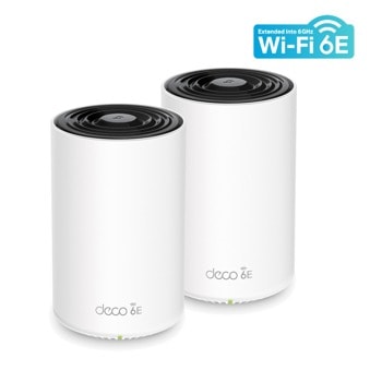 Безжична Wi-fi система TP-Link Deco XE75 (2-pack), 5400Mbps, 2.4GHz (574 Mbps), 5GHz (2402 Mbps), 6GHz (2402 Mbps), Wireless AX, 3x LAN/WAN, 4 вътрешни антени, 2x броя | JAR Computers TP-Link Deco XE75 (2-pack) AXE5400