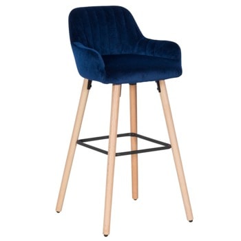 Бар стол Carmen 3082, до 100кг, дърво/дамаска, син image