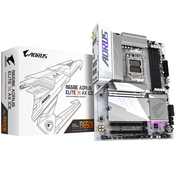Дънна платка Gigabyte B650E Aorus Elite X AX Ice, B650, AM5, DDR5, PCI-E 5.0 (HDMI&USB-C), 3x M.2, 4x SATA 6Gb/s, 2x USB 3.2 Gen 2 Type-A, 5x USB 3.2 Gen 1, 2.5GbE LAN, Wi-FI 6E, Bluetooth 5.3, ATX | JAR Computers Gigabyte B650E AORUS ELITE X AX ICE
