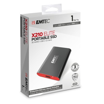 Памет SSD 1TB Emtec X210 Elite, USB 3.2 Gen 1, скорост на четене до 500MB/s, скорост на запис до 500MB/s | JAR Computers Emtec 1TB X210 Elite