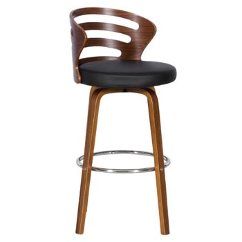Бар стол Carmen 4041, до 100кг, дърво/дамаска, дървена база, орех, черен image