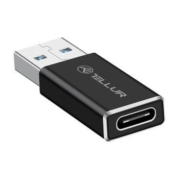 Преходник Tellur TLL155681, от USB A(м) към USB C(м), черен | JAR Computers Tellur TLL155681