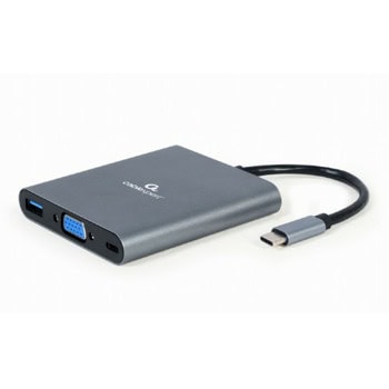 Докинг станция Gembird A-CM-COMBO6-01, от USB-C към 1x USB-C, 1x USB-A, 1x HDMI, 1x VGA, 1x AUX, 1x SD/MicroSD четец, сива | JAR Computers Докинг станция Gembird A-CM-COMBO6-01