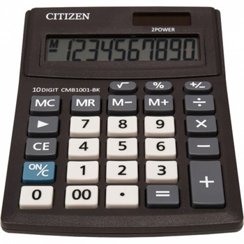 Калкулатор Citizen CMB-1001BK, 10-цифрен едноредов LCD дисплей, настолен, корен квадратен, функция на паметта с 4 клавиша: MR, MC, M +, M-, автоматично изключване, черен image