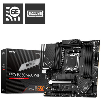 Дънна платка MSI PRO B650M-A WIFI, B650, AM5, DDR5, PCI-E 4.0, (DP&HDMI), 2x M.2, 4x SATA 6Gb/s, 4x USB 3.2 Gen2 Type A, Wi-Fi 6E, Bluetooth 5.2, mATX | JAR Computers MSI PRO B650M-A WIFI 911-7D77-001