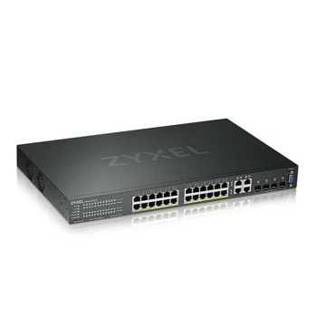 Суич ZyXEL GS-2220-28HP, 1000 Mbps, 28 порта, 24x 10/100/1000Mbps RJ45 PoE, 4x 10/100/1000Mbps RJ45/SFP | JAR Computers ZyXEL GS-2220-28HP