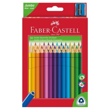 Цветни моливи Faber-Castel Triangular Jumbo, различни цветове, 30 бр., с включена острилка | JAR Computers Faber-Castell Triangular Jumbo 30 включена острилк
