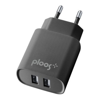Зарядно устройство Ploos 6545, от контакт към 2x USB A(ж), 220V, 2A, черно | JAR Computers Зарядно за ел.мрежа 220V 2A Черно