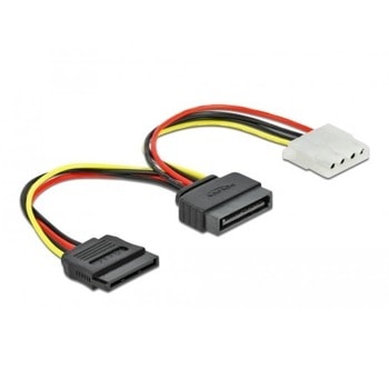 Захранващ кабел DeLock 65235, Molex 4pin(ж) към 2x SATA 15pin(м), 0.15m | JAR Computers DeLock molex 4 Pin - 2 x SATA 15 Pin 65235