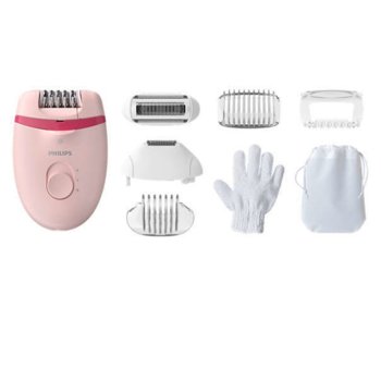 Епилатор Philips Satinelle Essential, за крака и чувствителни зони, 7 приставки, розов | JAR Computers Philips Satinelle Essential BRE285/00