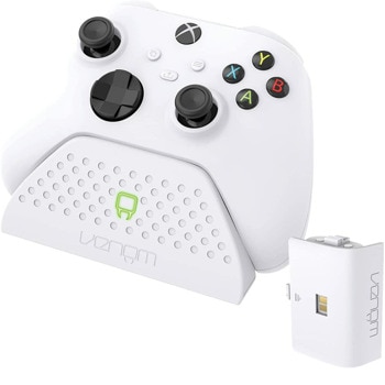 Докинг станция Venom VS2870 White, за зареждане на Xbox One/Series X/S контролери, включена 1x 850mAh акумулаторна батерия, бяла | JAR Computers Venom VS2870 White