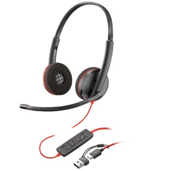 Слушалки HP Poly Blackwire 3220 Stereo, USB-C, шумопотискащ микрофон, USB-C/A адаптер, черни | JAR Computers HP Poly Blackwire 3220 Stereo 8X228AA