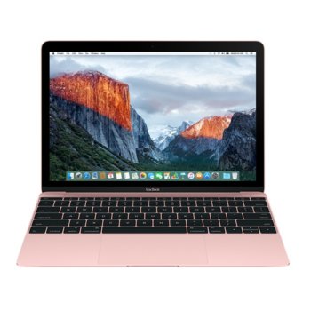 Лаптоп Apple MacBook 12(MNYM2ZE/A)(розов), двуядрен Kaby Lake Intel Core m3-7Y32 1.1/3.0GHz, 12" (30.48 cm) WQHD IPS Retina дисплей(USB 3.1 Type C), 8GB LPDDR3, 256GB SSD, MacOSX Sierra, 0.92 kg | JAR Computers Apple MacBook 12 Rose Gold MNYM2ZE/A
