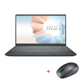 Лаптоп MSI Modern 14 B4MW (9S7-14DK14-247)(сив) с подарък мишка MSI Prestige, шестядрен AMD Ryzen 5 4500U 2.3/4.0 GHz, 14.0" (35.56 cm) Full HD IPS Anti-Glare Display, (HDMI), 8GB DDR4, 512GB SSD, 1x Type-C, No OS | JAR Computers MSI Modern 14 B4MW + Prestige