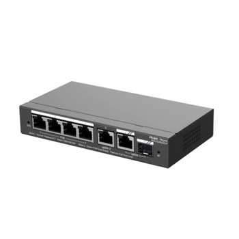 Суич Ruijie RG-ES206GS-P, 1000 Mbps, 7 порта, 4x 10/100/1000Mbps RJ45 (PoE), 1x 10/100/1000 RJ45, 2x Uplink | JAR Computers Ruijie RG-ES206GS-P