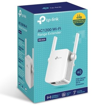 Range Extender/Repeater TP-Link RE305, 2.4GHz(300Mbps)/5GHz(867Mbps), 1x 10/100 Ethernet, 2 външни антени | JAR Computers Wi-Fi AC Repeater TP-Link RE305 1200Mbps