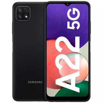 Смартфон Samsung Galaxy A22 5G (сив)(SM-A226BZAUEUA), поддържа 2 sim карти, 6.6" (16.76 cm) FHD+ дисплей, осемядрен MediaTek MT6833 2.2 GHz, 4GB RAM, 64GB Flash памет (+ microSD слот), 48.0 + 5.0 + 2.0 & 8.0 MPix камера, Android, 203g | JAR Computers Samsung Galaxy A22 5G 4GB/64GB Grey SM-A226BZAUEUA