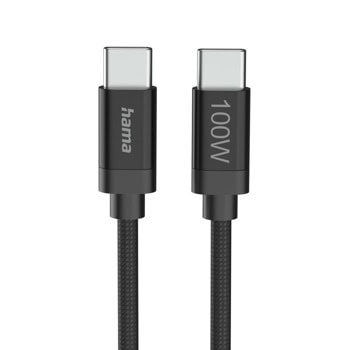 кабел hama fabric usb-c m to usb-c m 100w 3m black