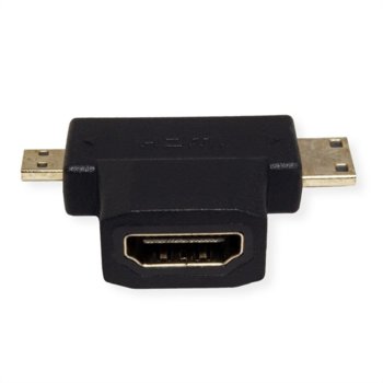 Адаптер Roline 12.99.3166, от HDMI(ж) към HDMI Mini/HDMI micro(м), 1920x1080 @60Hz, черен | JAR Computers ROLINE 12.99.3166