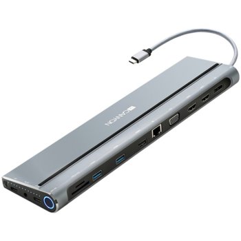 Докинг станция Canyon CNS-HDS09B, RJ-45(10/100/1000), 1x Display Port, 2x HDMI, 1x VGA, 2x USB 3.0, 1x USB 2.0, USB 2.0 Type C, SDCard reader, 1x 3.5mm(mic&audio), черна image