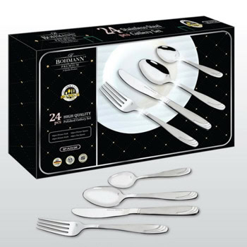 Комплект прибори за хранене Bohmann BH BP A24-SM, 24 части, неръждаема стомана, кутия, сребрист | JAR Computers Комплект прибори за хранене Bohmann BH BP A24-SM
