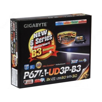 Дънна платка Gigabyte P67A-UD3P-B3, P67, LGA1155, DDR3 @ 2133MHz, 2xPCI-E(CF), Dolby SB7.1, Lan1000, SATA RAID 0,1,5,10, 2xSATA 6Gb/s, 4xUSB3.0, ATX | JAR Computers Gigabyte P67A-UD3P-B3