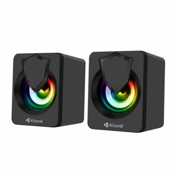 Тонколони Kisonli L-1030, 2.0, 5W RMS (2.5W + 2.5W), USB, AUX, черни, RGB подсветка | JAR Computers Тонколони Kisonli L-1030 Black 22242