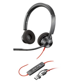 Конферентни слушалки Poly Blackwire 3320 Stereo, шумопотискащ микрофон, 32mm говорители, сертифицирани за Microsoft Teams, USB, черни | JAR Computers Poly Blackwire 3320 Stereo 8X220AA