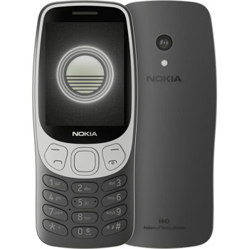 GSM Nokia 3210 2024 (черен), поддържа 2 sim карти, 2.4" (6.10 cm) QVGA TFT дисплей, Unisoc T107, 64MB RAM, 128MB Flash памет (+ microSD), 2 MPix камера, Bluetooth | JAR Computers Nokia 3210 4G 2024 Grunge Black