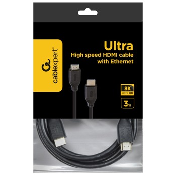 Кабел Gembird CC-HDMI8K-3M, от HDMI(м) към HDMI(м), 3m, ethernet, 48 Gbps, 8K@60Hz, позлатени конектори, черен | JAR Computers Кабел Gembird CC-HDMI8K-3M