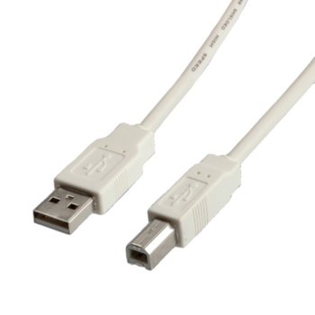 Кабел Roline 11.99.8809, USB A(м) към USB B(м), 0.8m, бял | JAR Computers Roline USB A(м) към USB B(м) 0.8m 11.99.8809