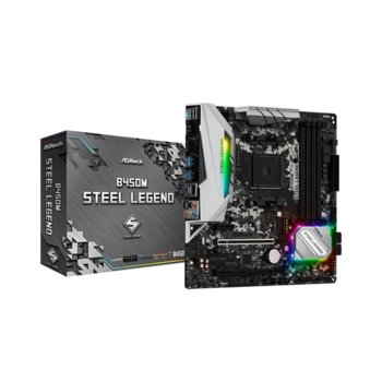 Дънна платка Asrock B450M Steel Legend, B450, AM4, DDR4, PCIe, (HDMI&DP), (CFX), 4x SATA 6Gb/s, 2x M.2 slot, USB 3.1 Gen2 Type-C, Micro ATX | JAR Computers ASRock STEEL LEGEND B450